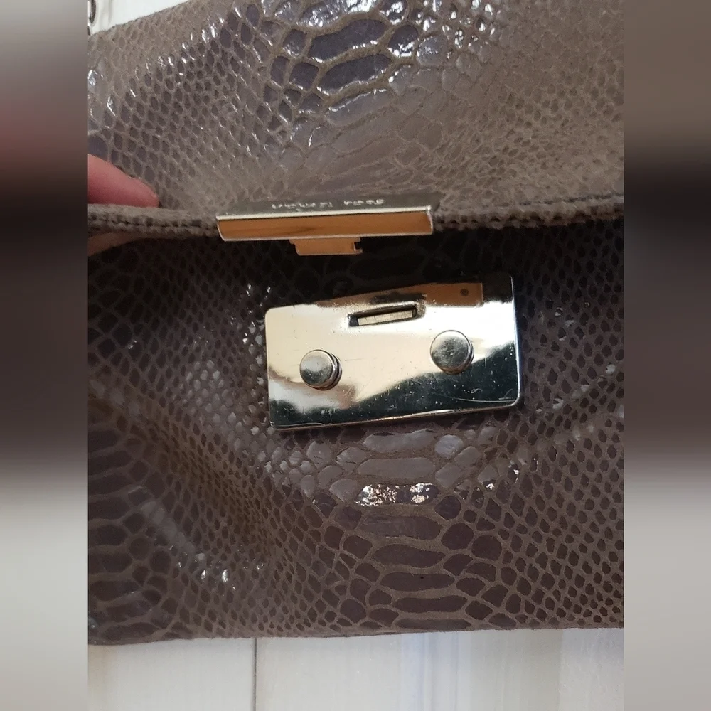 Michael Kors Sloan Angora Snake Emboss Leather Clutch Chain Strap Shoulder Bag